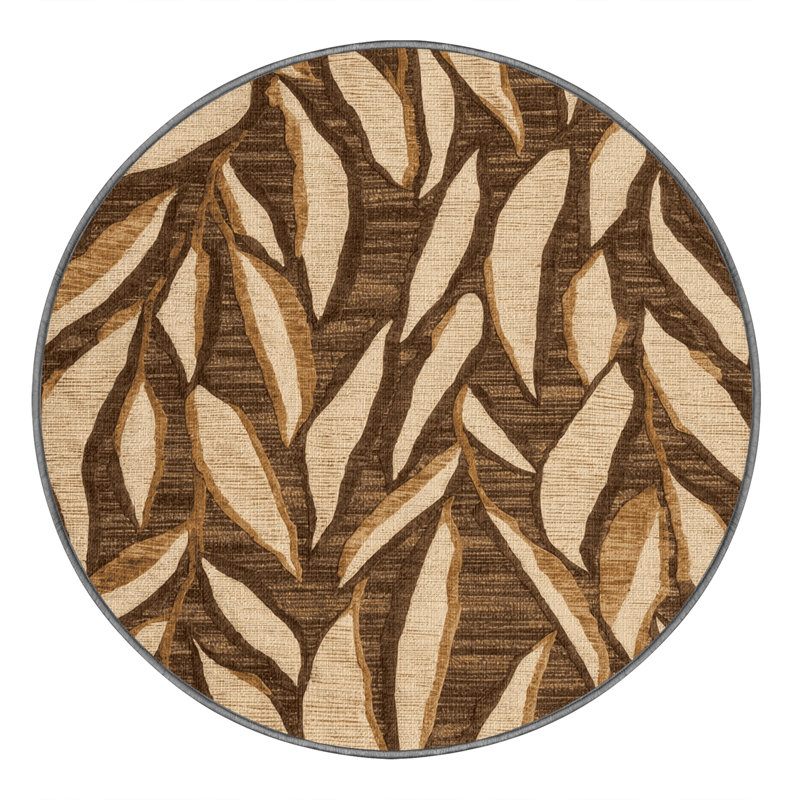 Washable Breadfruit Hawaiian Area Rug, Round 6'