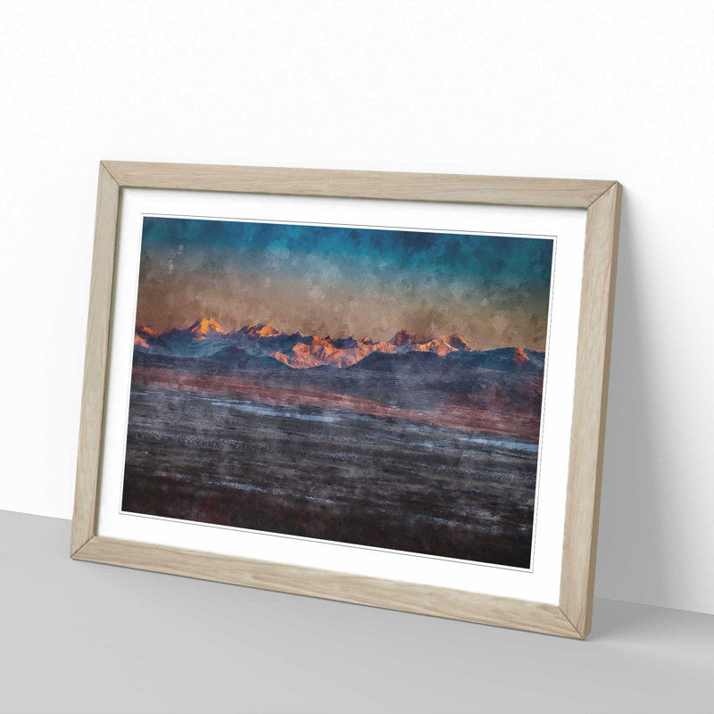 Alaskan Mountains At Dusk - Picture Frame Painting Print, Oak, 45cm H x 63cm W x 2cm D