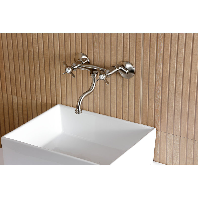 Kingston Brass Essex Two-Handle 2-Hole Wall Mount Bathroom Faucet, Brushed Nickel