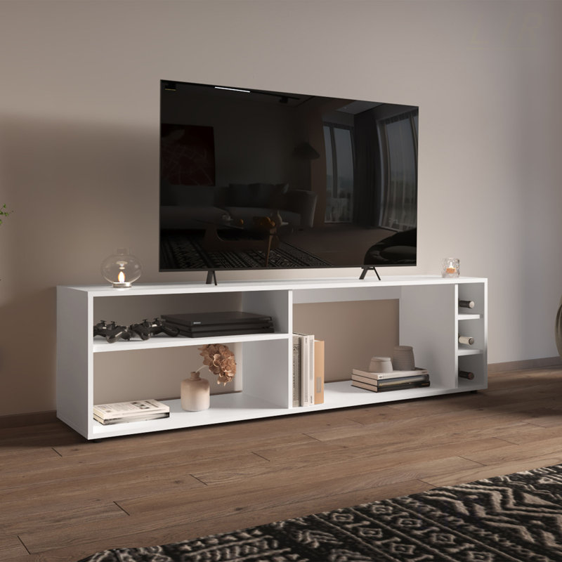 Meuble télé, 6 tablettes, capacité de 60 po, Blanc