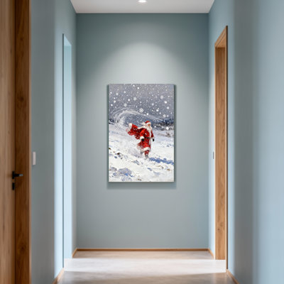 Christmas Santa Claus Running In Snowstorm