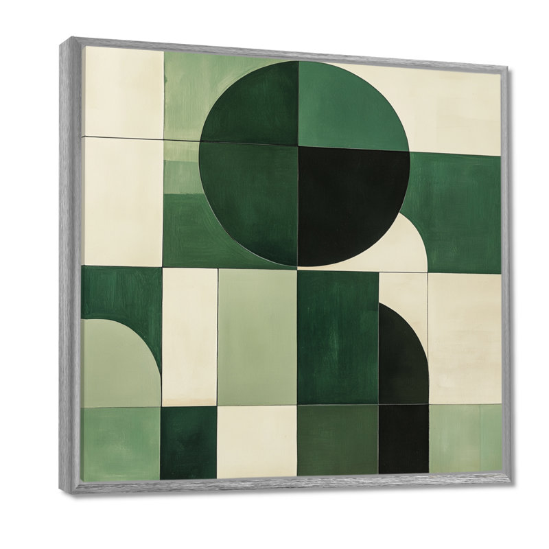 Harmonie en forme d'émeraude - Impression d'art géométrique sur toile, H 30 po x l 30 po, Encadrement argenté