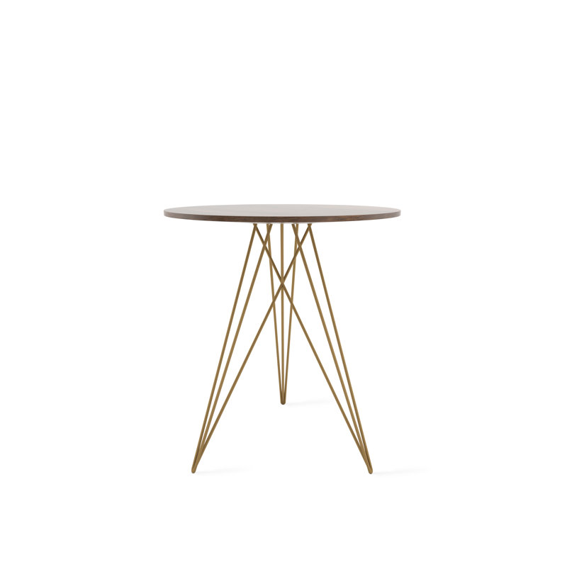 Hudson Solid Wood Top End Table, Walnut, Brassy Gold