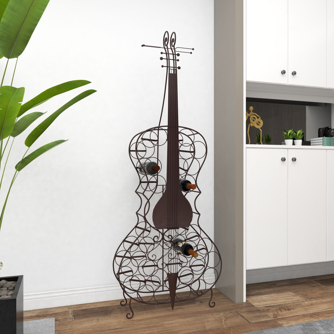 Black Metal Cello 26 Bottle Standing Wine Rack Fleur De Lis Living