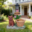 Statue de chiot brun en résine avec lumière solaire et jardinière