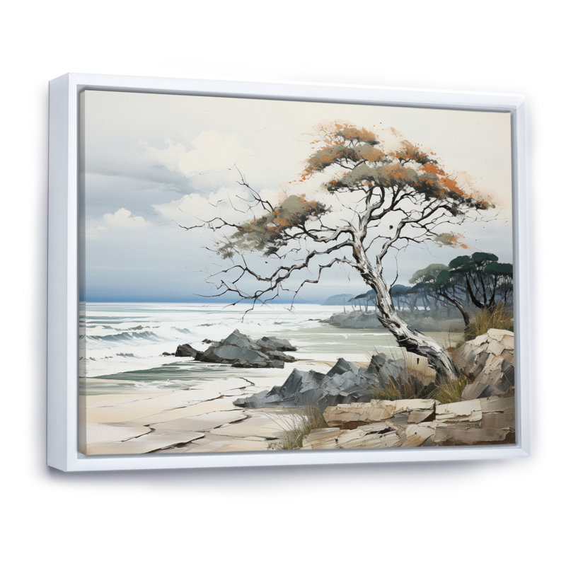 Coastal Tropical Windswept - Beach & Ocean Canvas Art Print, Cadre flottant blanc, H 34 po x l 44 po x P 1,5 po