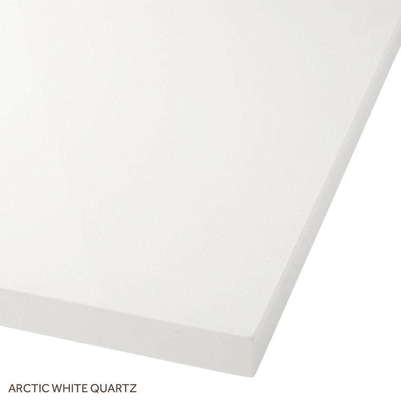 36" Novak Single Bathroom Vanity Set with Oval Undermount Sink, Natural Teak, 8" Widespread, Arctic White Quartz