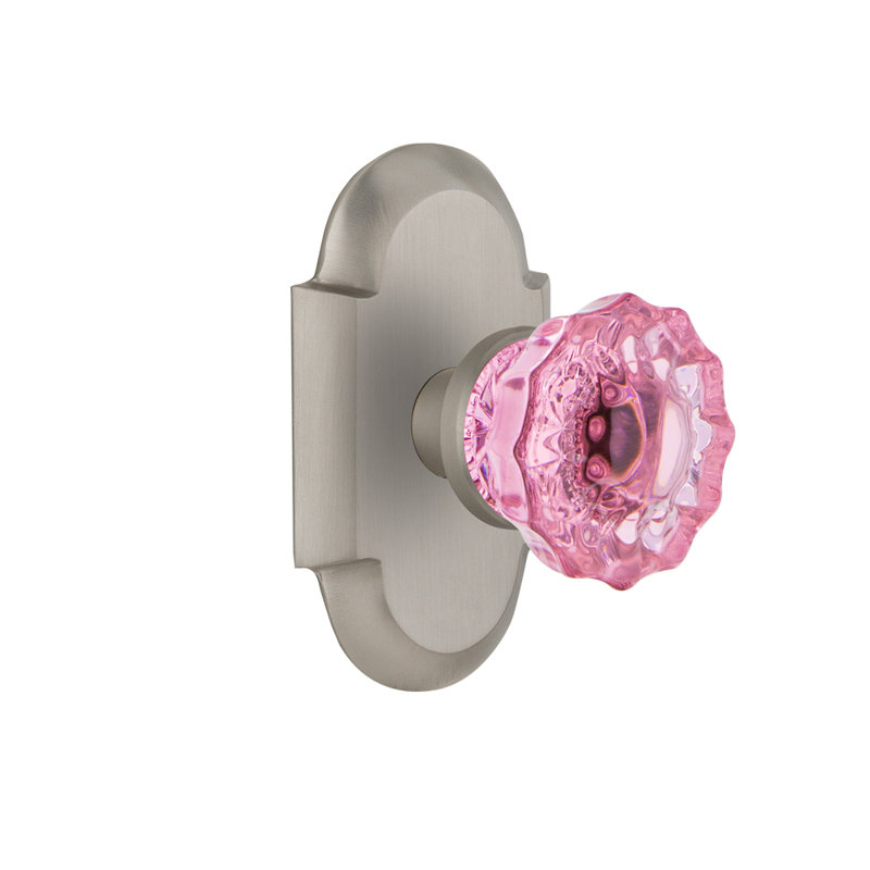 Plaque Cottage avec bouton de porte rose cristal, Nickel satiné
