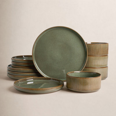 12-Piece Stoneware Dinnerware Set, Microwave & Dishwasher Safe - Service for 4