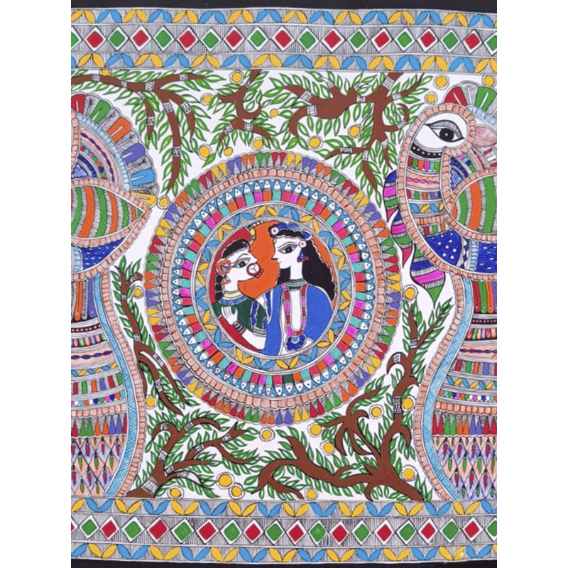 Radha And Krishna With Beautiful Peacock | Acrylic On Handmade Paper | By Muskan