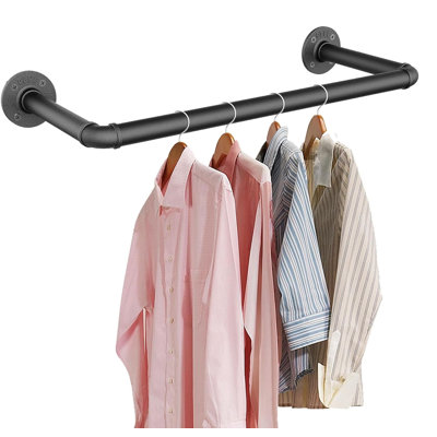 Wall Mounted Clothes Rail, Industrial Metal Garment Hanging Storage Rail, 49cm Detachable Heavy Duty for Home Shops and Closets