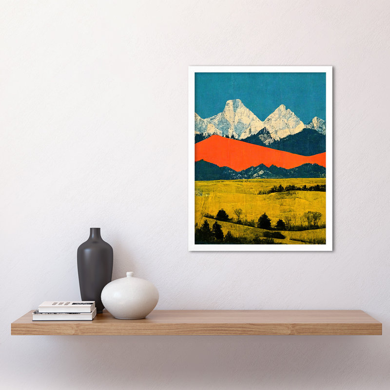 Winter Mountains Landscape Modern Papercut - Print, 43cm H x 33cm W, White Framed Paper