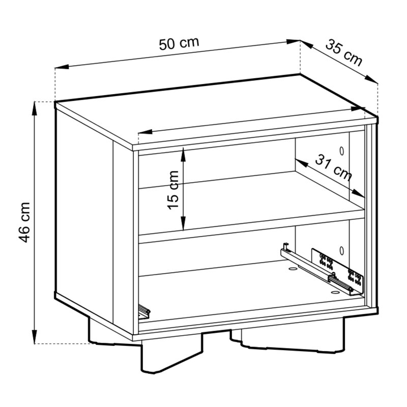 Jamilla 50cm W Manufactured Wood Bedside Table