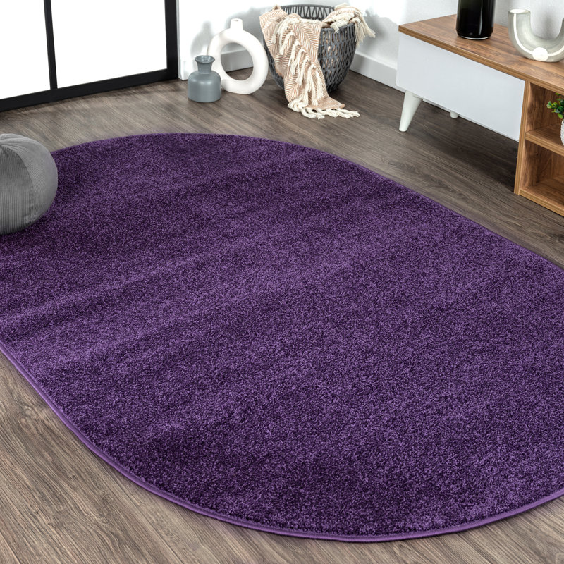 Tapis mauve à poils courts Athaniel, Ovale 3 pi x 5 pi
