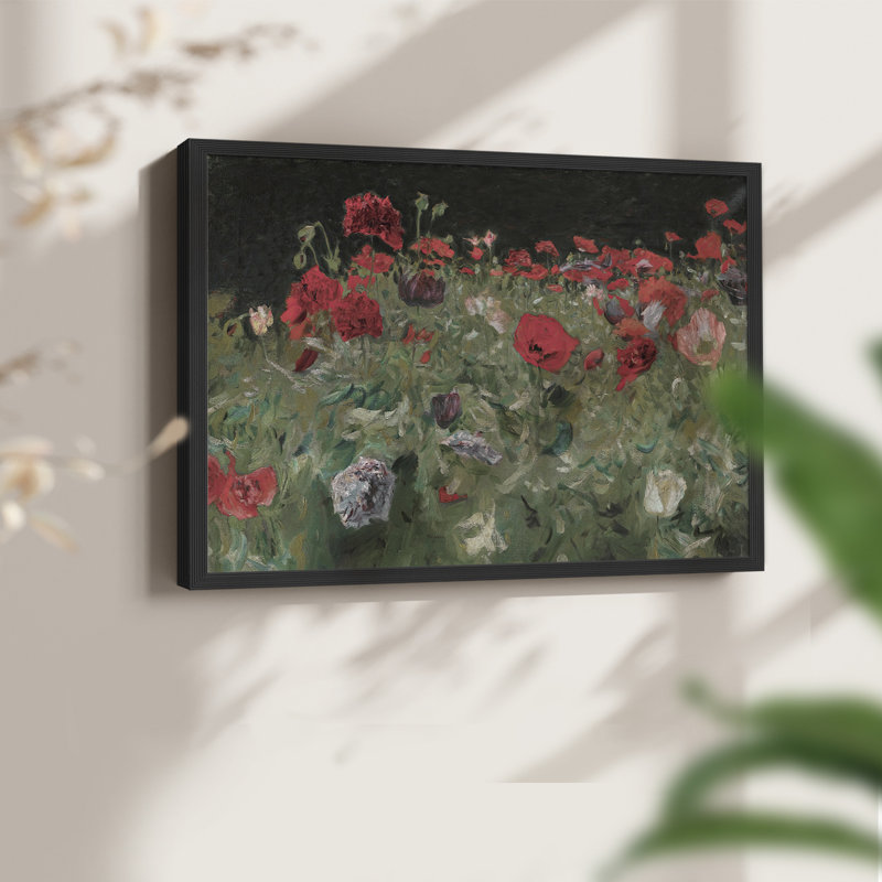 Motif floral rétro - Cxxiv - reproduction encadrée, H 8 po x l 10 po, Noir, noir, noir, noir