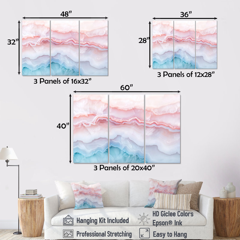 Agate Dream River IV - ensemble d'art mural en pierre géode, H 40 po x l 60 po, Toile tendue, Ne s’applique pas