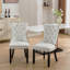 Furniture, Chaise de salle à manger rembourrée en PU et velours avec pieds en bois et garniture cloutée moderne
