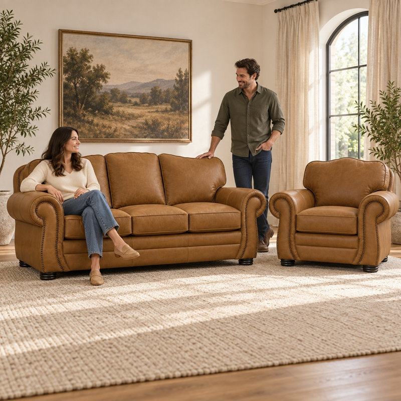 Santa Ana Lavish 100% Top Grain Leather Sofa, Made to Order, Boca Cashmere