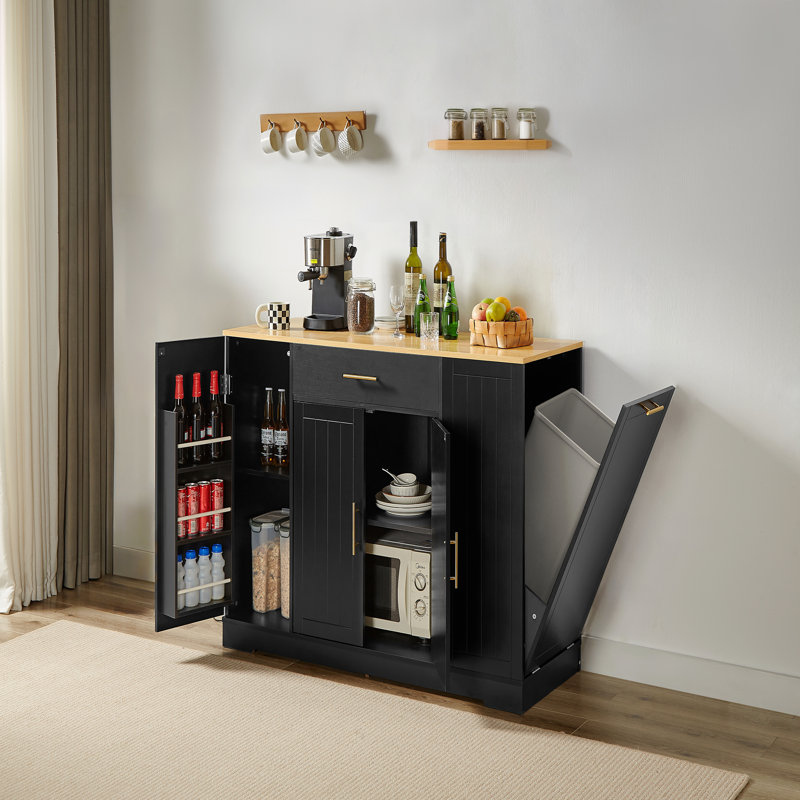 Îlot de cuisine avec tiroir, tablettes réglables et poubelle Prow, Black