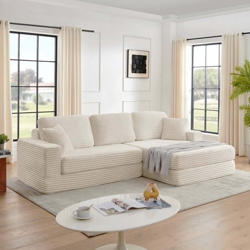 Siège du canapé droit, canapé modulaire en forme de L, canapé modulaire compressé en velours côtelé de style minimaliste moderne, déplier en un lit, une chambre à coucher, canapé confortable à conception compacte et peu encombrante