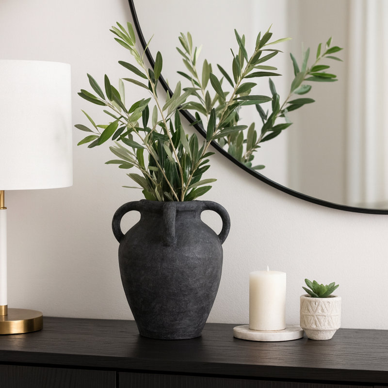 Handmade Ceramic / Porcelain Table Vase, Black, 12" H x 10" W x 10" D