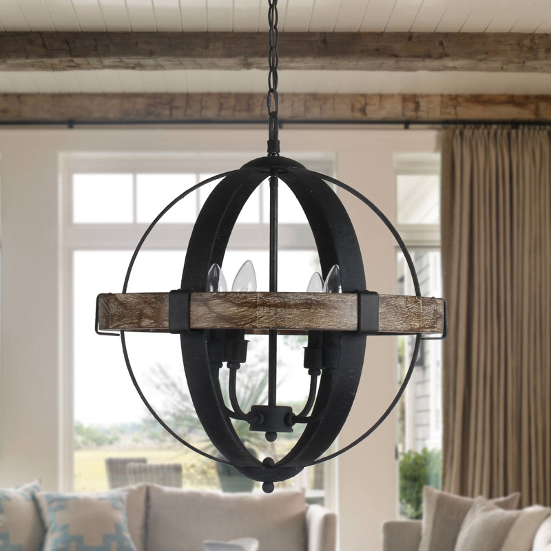 Heberling 4 - Light Dimmable Globe Chandelier, Weathered Wood