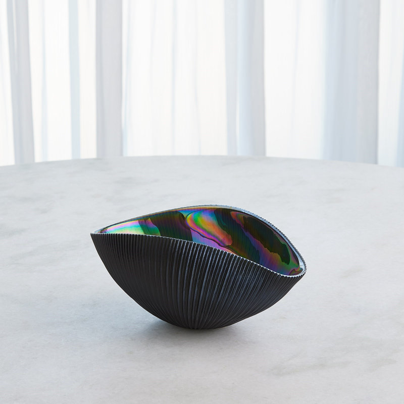 Pleated Bowl-Black-Med, 5" H x 11.5" W x 7.5" D