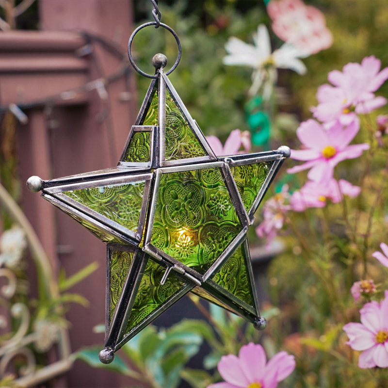 5-Point Star Hanging Tealight Lantern, Green
