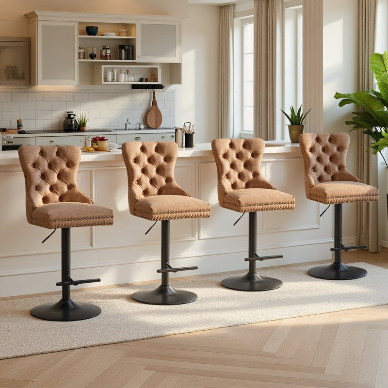 Ensemble de 4 tabourets de bar réglables Retro Pu, Orange
