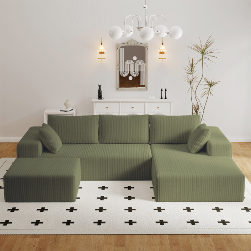 Repose-pieds surdimensionné de 27,55 po pour canapé, repose-pieds rembourré en velours côtelé avec mousse à mémoire de forme compressée, repose-pieds modulaire nuage modulaire, combinaison de bricolage