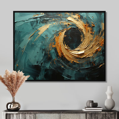 Golden Emerald Surge - Abstract Spirals Wall Art