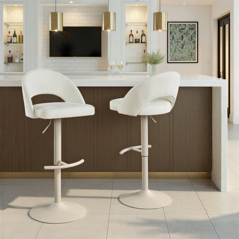 Tabouret de bar réglable Resme avec repose-pieds en T arrondi (ensemble de 2), Blanc, Noir