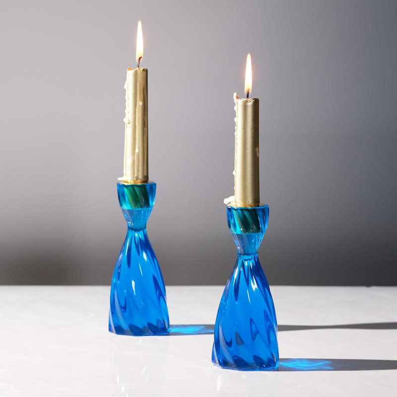 Ensemble de 2 porte-bougies Blue Twizzle Twist Taper