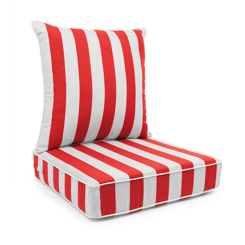 Sherry Kine's "Designer's Choice" Reversible Cabana Stripe Luxury Outdoor Deep Seat Replacement Cushion Set, With Customized Cut, Contrast Cord, Water & Fade Resistant Fabric, & Zippered, Removable Seat Cover. Filled With Thermal Bonded 100% White Polyes
