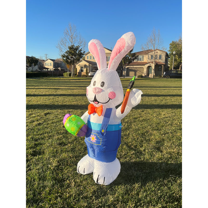 4 Foot Tall Happy Easter Inflatable Bunny Rabbit with Paintbrush and Egg