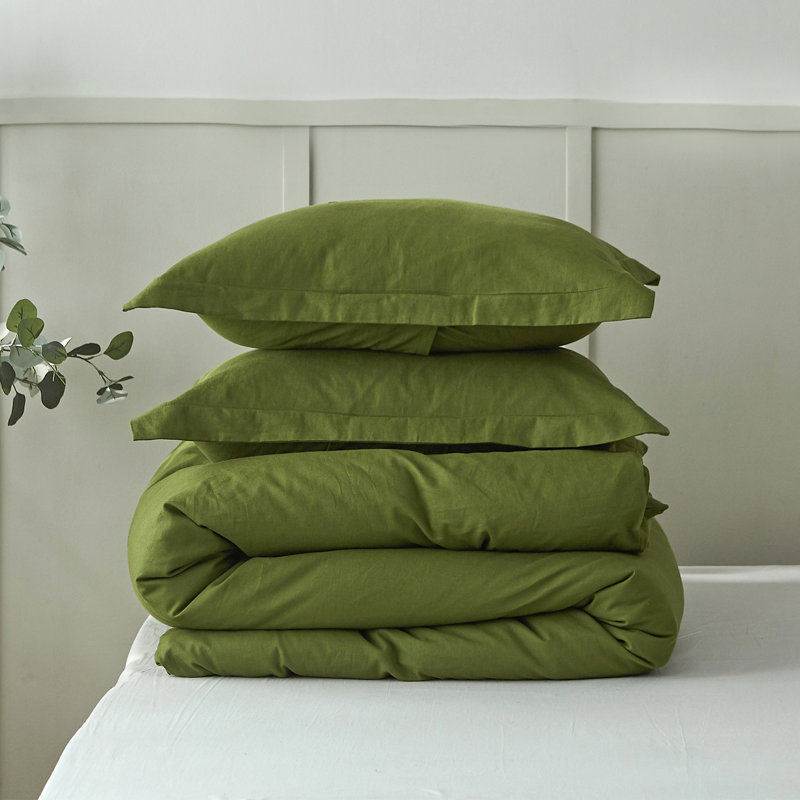 Ensemble de housse de couette en lin , Vert forêt, Housse de couette pour très grand lit et 2 taies