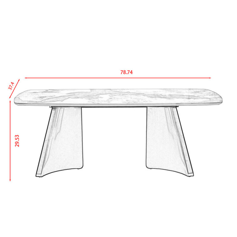 Luxury Rectangle Dining Table - Snow Mountain Durable Stone Surface with Gunmetal Base