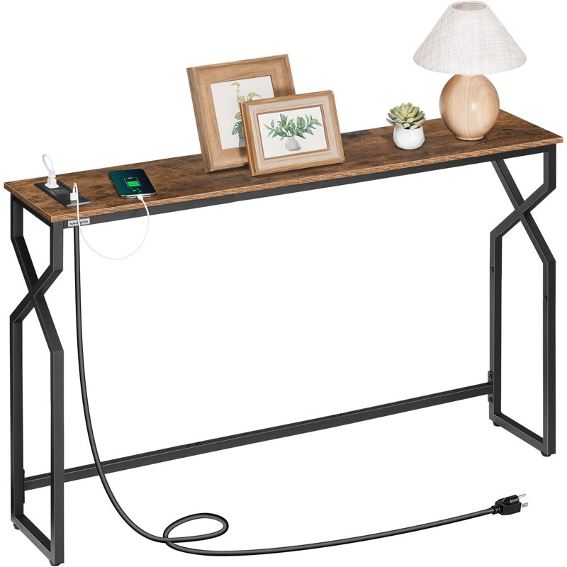 Treysin 44.9" Sofa Console Table With Power Outlet, Rustic brown