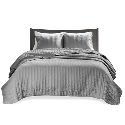 3 Piece Grey Full/queen Quilt - Microfiber With Cotton Filling, Reversible For Any Weather Shift, Attractive Exhibition Bedding Fill, All Seasonal Alignments, Marvelous Look