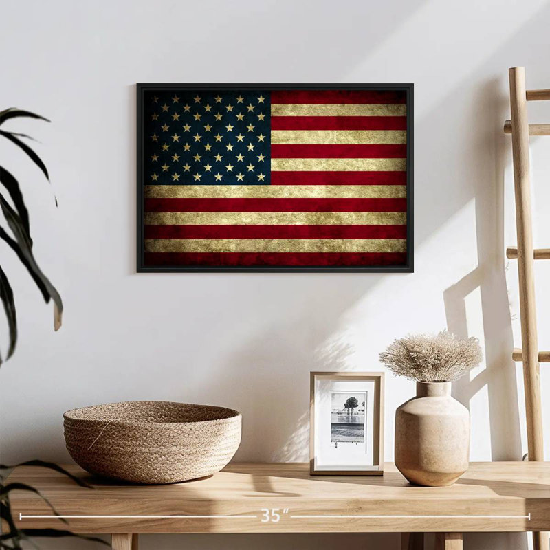 Drapeau rétro des États-Unis, 19 po x 13 po, Cadre flottant noir