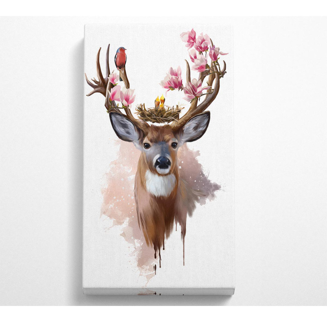 Amhurst Flower Stag Birds - Kunstdrucke auf Leinwand - Wrapped Canvas