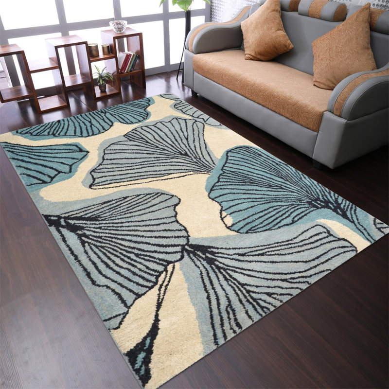  Brodderick Hand Tufted Wool Eco-Friendly Area Rugs - 5' x 8', Rectangle, Cream Blue Color, Floral Modern Design, High Pile Thick Handmade Anti Skid Area Rugs for Living Room, Bed Room