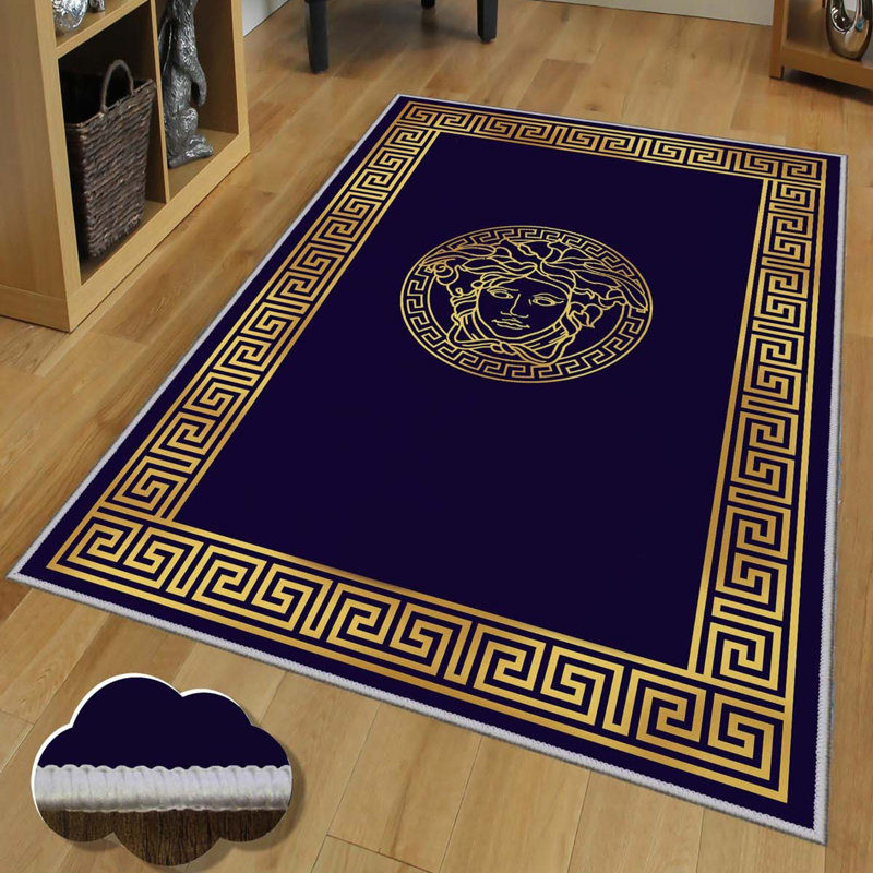 Tapis de couloir en polyester bleu marine / or 2 pi 7 po x 6 pi 7 po Breann