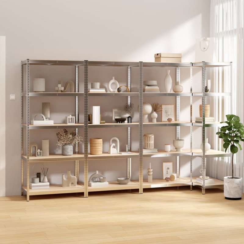 Étagère 5 tablettes en acier et bois d'ingénierie, Noir, 4, 67.7" H x 29.5" W x 11.8" D
