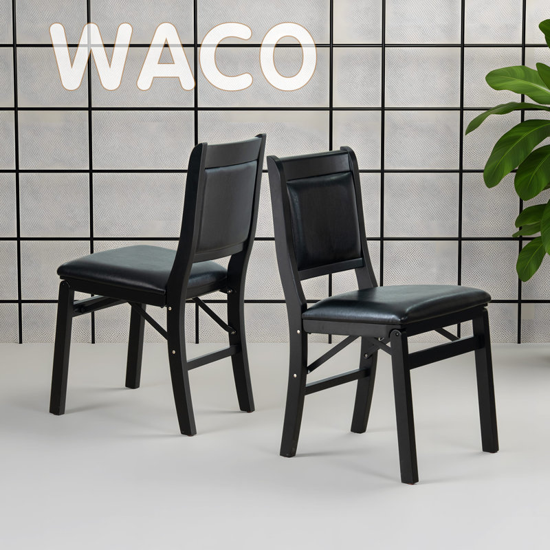 WCC-BLK-49– Waco Kitchen Chairs with PU Leather Seat, 3-X Back Design, Set of 2, Black Wood Finish, Black