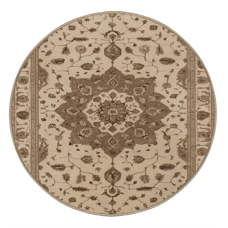 Tapis brun Tabriz lavable à la machine, Rond 8 pi