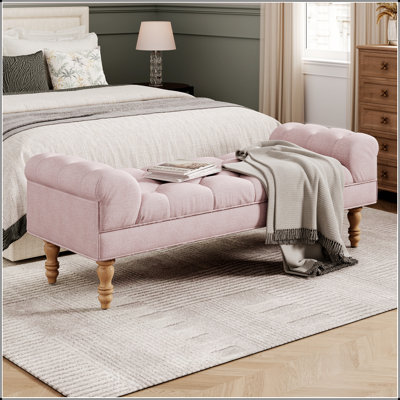 Banc de bout de lit capitonné, grand repose-pieds rembourré, repose-pieds avec pieds, tabouret avec accoudoirs roulés, banc en tissu rembourré, banc d'intérieur pour chambre à coucher, salon, entrée