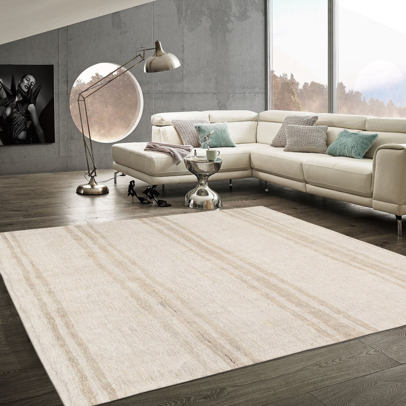 Tapis one-of-a-kind tissé à la main, tapis ivoire de 5 pi 9 po x 6 pi