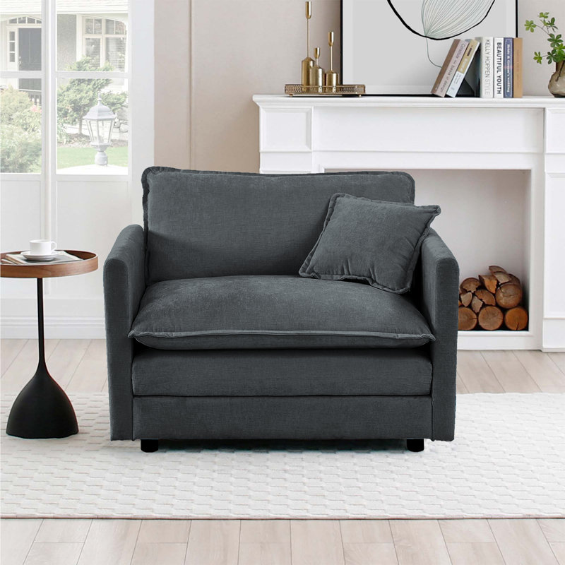 41.4" W Single Upholstered Chenille Seat Sofa, Grey Chenille