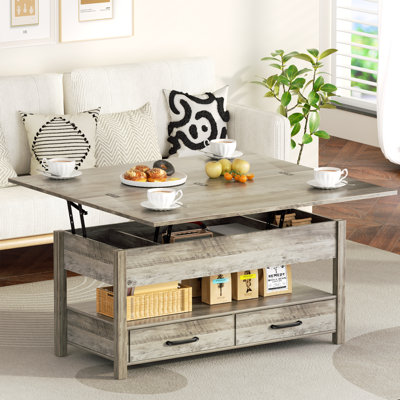 Lift Top Coffee Table, 3-in-1 Multifunctional Coffee Table with Drawers and Hidden Compartments
